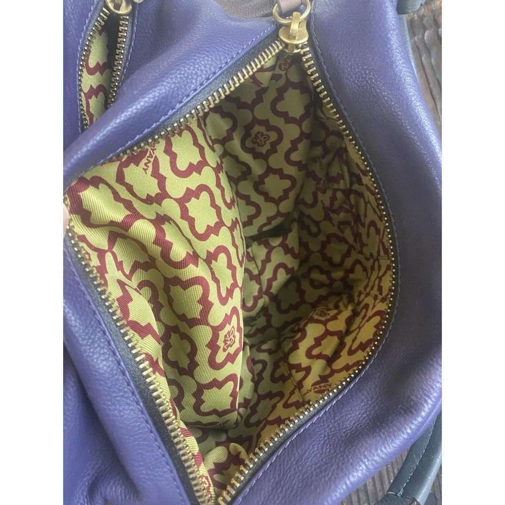 OrYani Pebbled Leather Double Zip Purse Color Block Purple,Teal & Burgandy